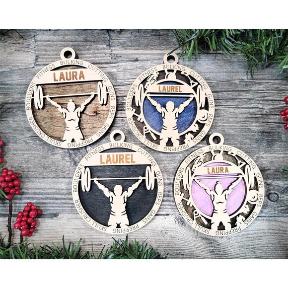 Personalized WEIGHT LIFTER Ornament Male or Female Custom Name Gift - Picture 1 of 2